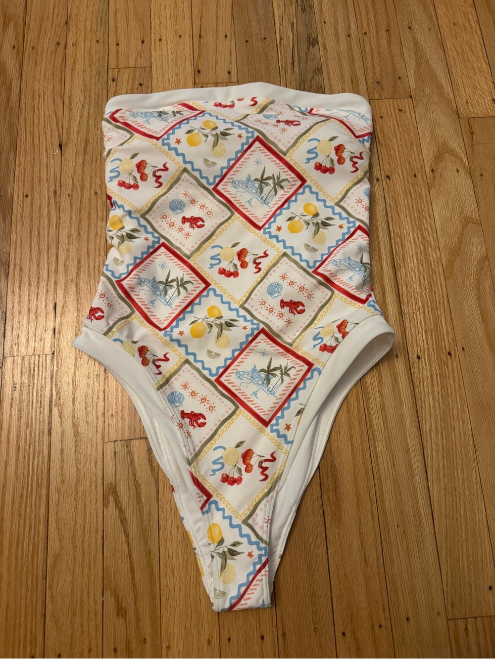Abercrombie & Fitch White One-Piece MarinaSwimsuit in Tile Print